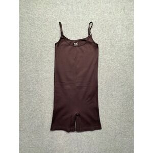 PAC 1980 Brown Ribbed Seamless Romper Adjustable Straps Small